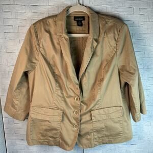 Lane Bryant Womens Button Front TAN Blazer pleaded back Y2K office plus size